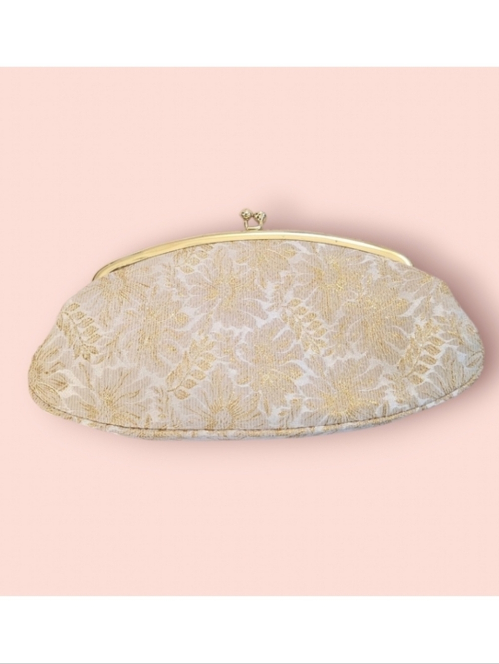 Vintage 60s Gold White‎ Brocade Floral Clutch Bag
